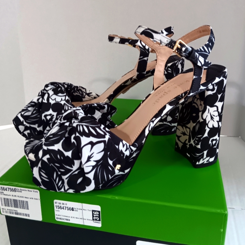 Kate Spade New York Women's (Size 7.5 B) Black Lucie Trop Platform Heels (NWT) - Picture 3 of 10